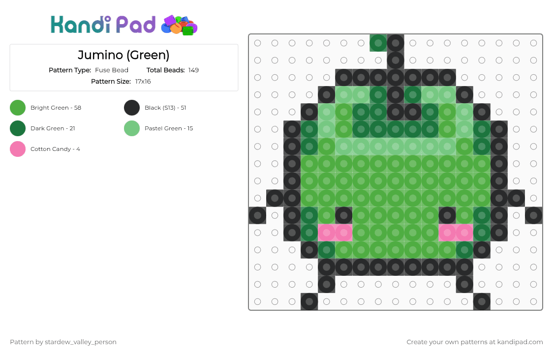 Jumino (Green) - Fuse Bead Pattern by stardew_valley_person on Kandi Pad - green