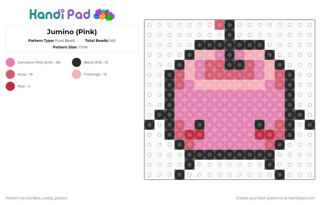 Jumino (Pink) - Fuse Bead Pattern by stardew_valley_person on Kandi Pad - pink