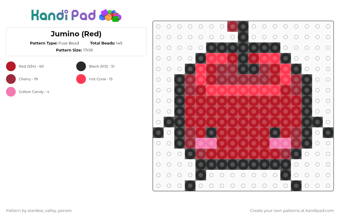 Jumino (Red) - Fuse Bead Pattern by stardew_valley_person on Kandi Pad - red