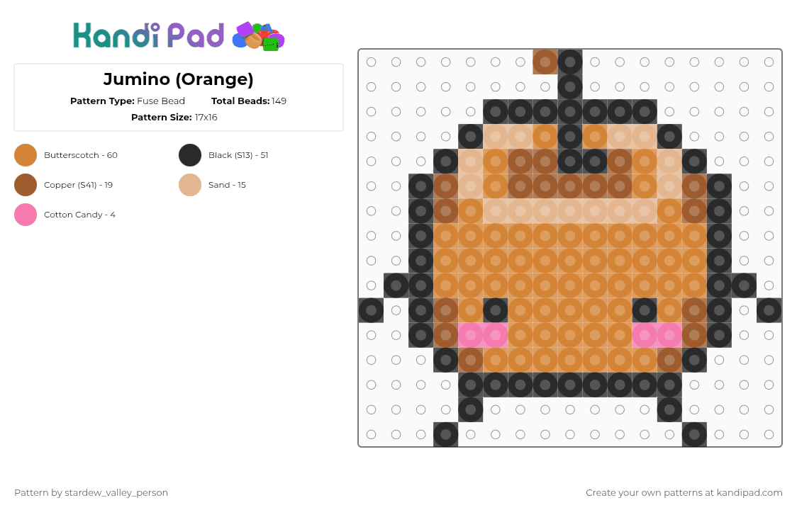 Jumino (Orange) - Fuse Bead Pattern by stardew_valley_person on Kandi Pad - orange