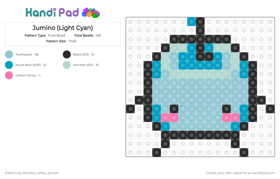 Jumino (Light Cyan) - Fuse Bead Pattern by stardew_valley_person on Kandi Pad - light blue