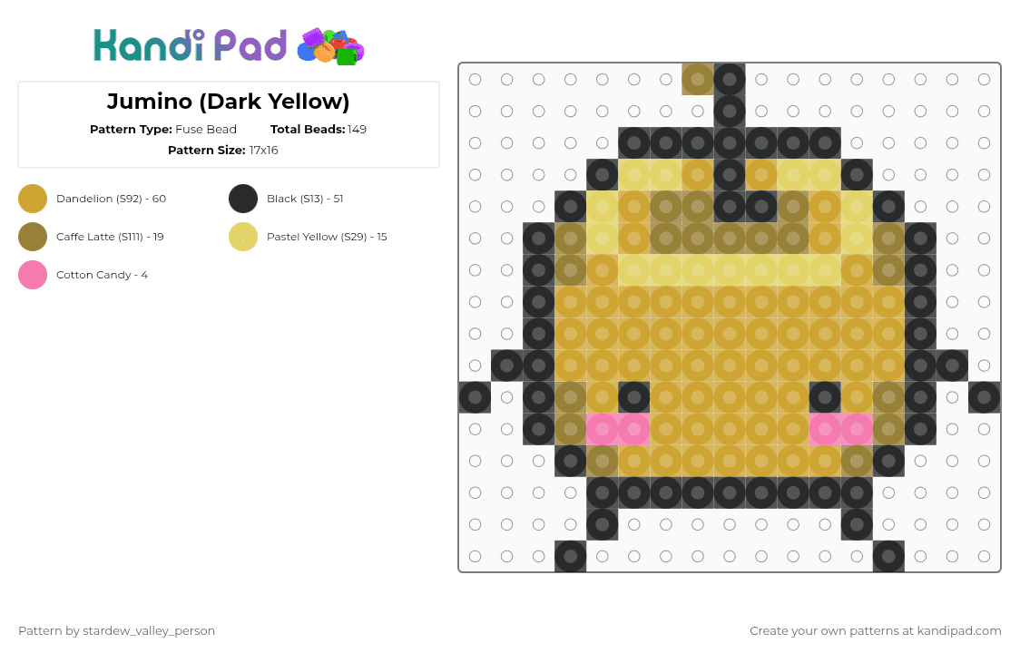 Jumino (Dark Yellow) - Fuse Bead Pattern by stardew_valley_person on Kandi Pad - orange