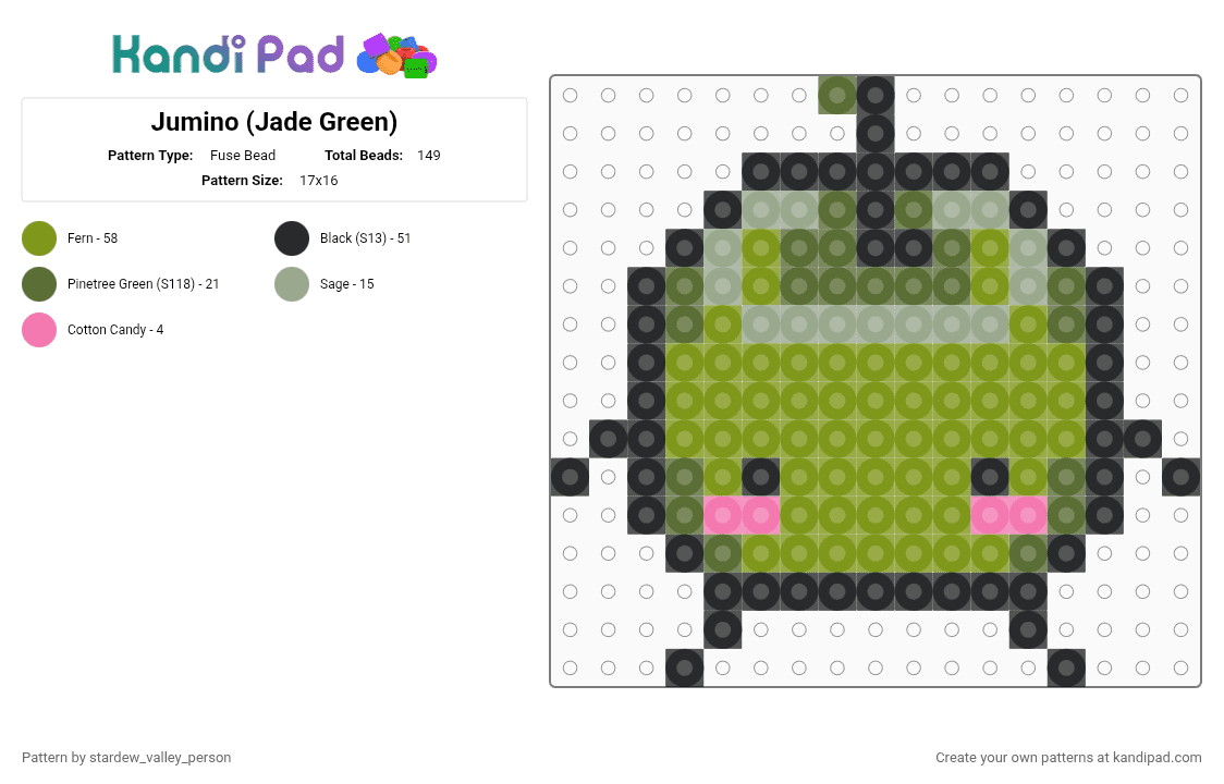 Jumino (Jade Green) - Fuse Bead Pattern by stardew_valley_person on Kandi Pad - gold