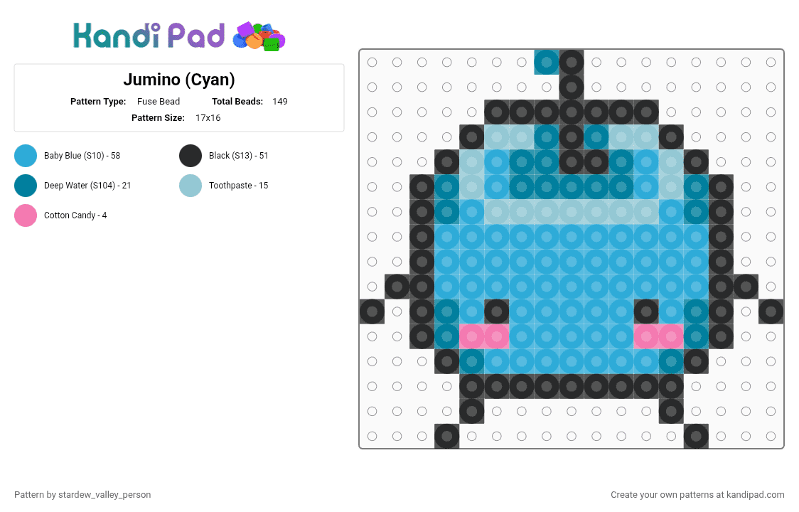Jumino (Cyan) - Fuse Bead Pattern by stardew_valley_person on Kandi Pad - light blue