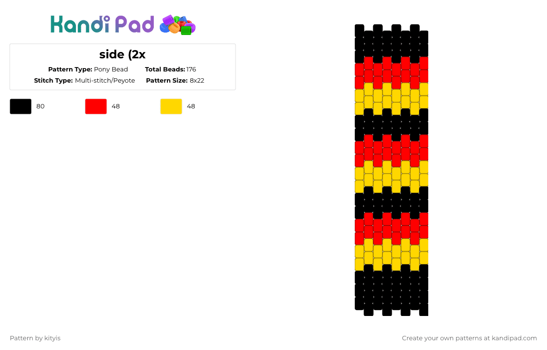 Side Pade Pattern Side (2x Pony Bead Pattern - Kandi Pad | Kandi Patterns, Fuse Bead ...