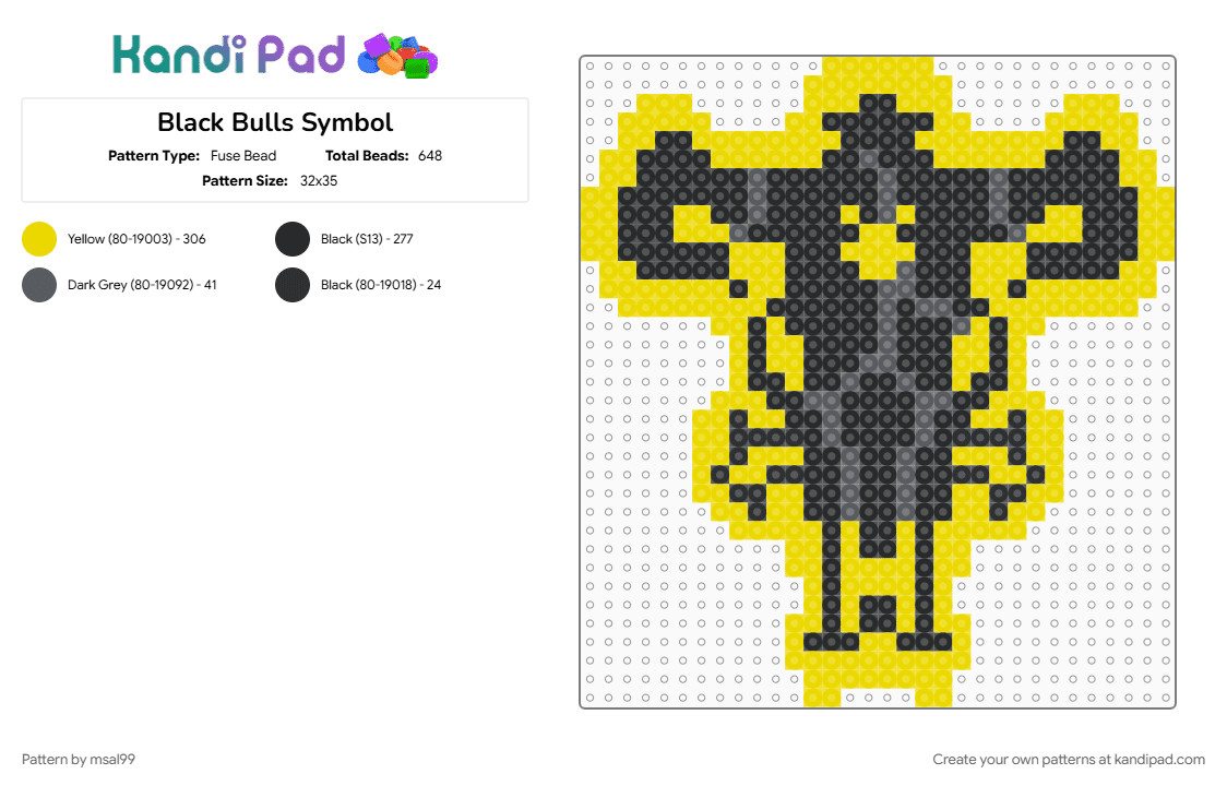 Black Bulls Symbol - Fuse Bead Pattern by msal99 on Kandi Pad - yellow