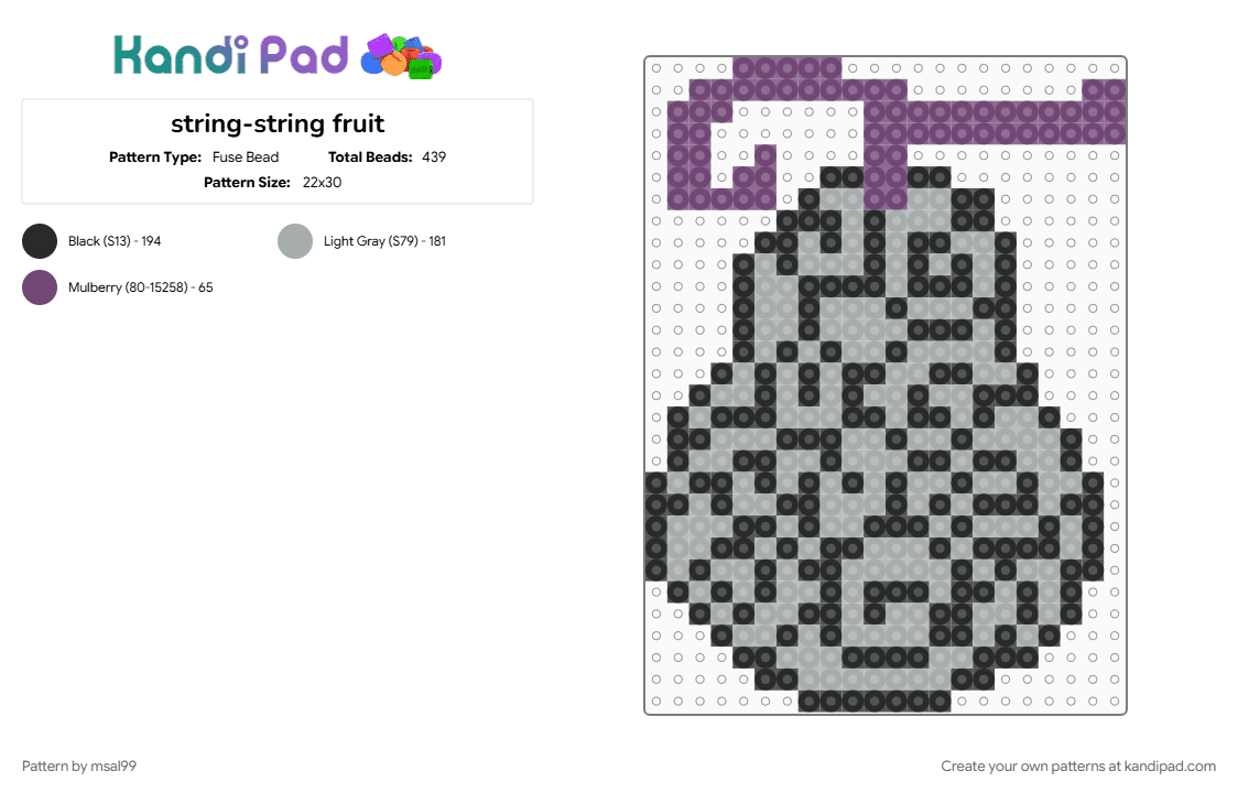 string-string fruit - Fuse Bead Pattern by msal99 on Kandi Pad - anime, gray, pink