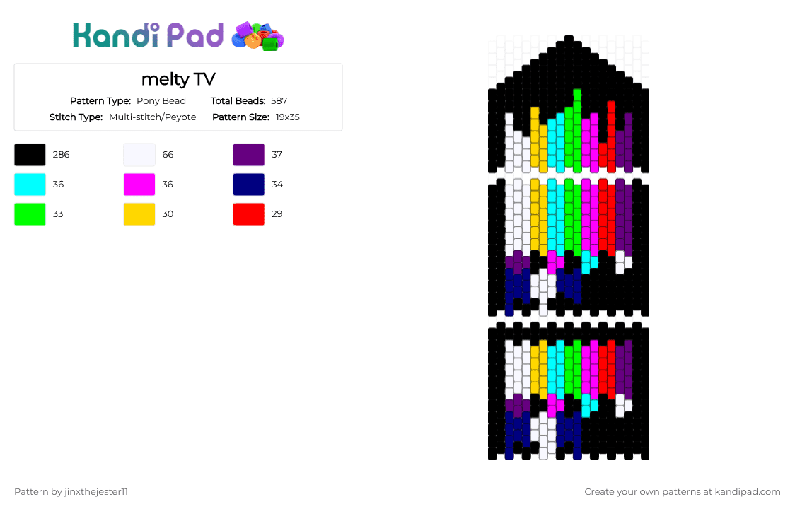 melty TV - Pony Bead Pattern by jinxthejester11 on Kandi Pad - black,light blue,pink