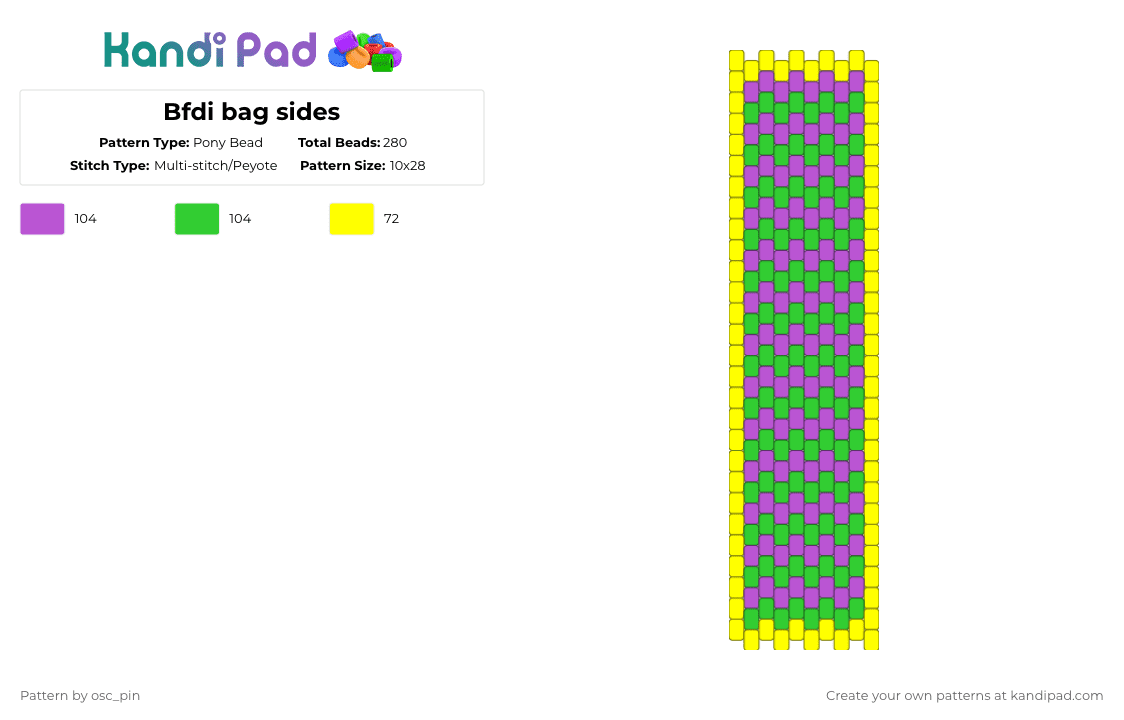 Bfdi bag sides - Pony Bead Pattern by osc_pin on Kandi Pad - bag, green, pink