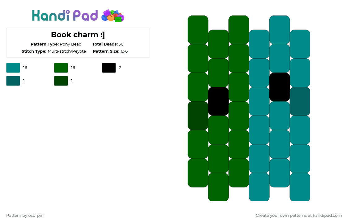 Book charm :] - Pony Bead Pattern by osc_pin on Kandi Pad - teal,green,book,bfdi,charm
