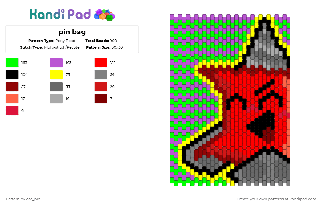 pin bag - Pony Bead Pattern by osc_pin on Kandi Pad - red,gray,green,pink,pin,bfdi,object show,bag