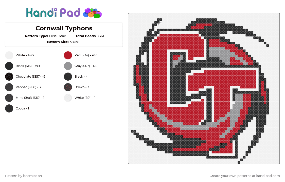 Cornwall Typhons Fuse Bead Pattern - Kandi Pad | Kandi Patterns, Fuse ...