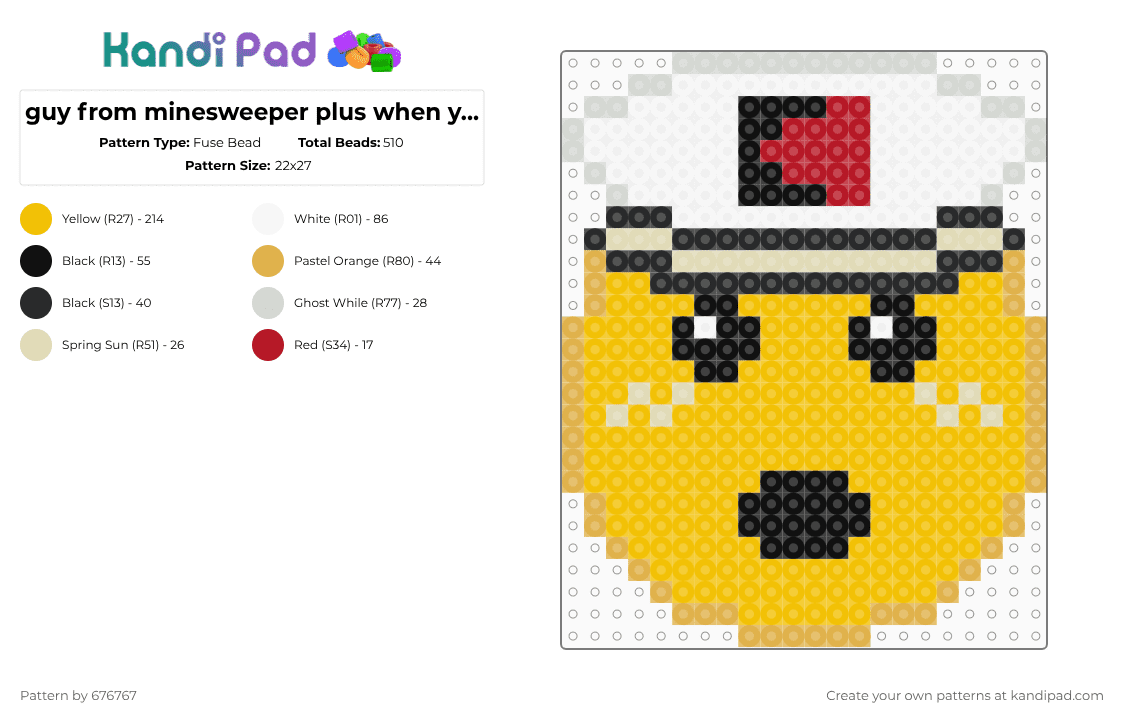guy from minesweeper plus when you click them - Fuse Bead Pattern by 676767 on Kandi Pad - yellow