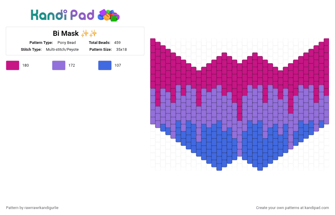 Bi Mask ✨✨ - Pony Bead Pattern by rawrrawrkandigurlie on Kandi Pad - pink,purple