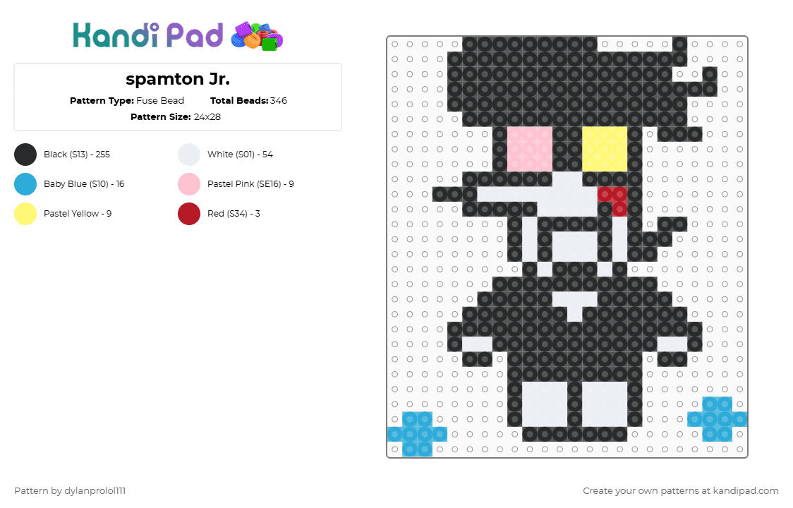spamton Jr. - Fuse Bead Pattern by dylanprolol111 on Kandi Pad - black,white,yellow,colorful