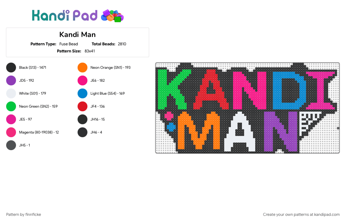 Kandi Man - Fuse Bead Pattern by rhythmicflick on Kandi Pad - black, blue, chain, colorful, halloween, pink, purple