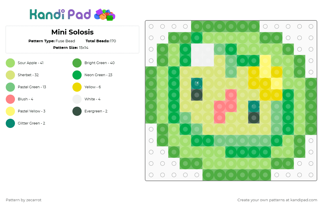 Mini Solosis - Fuse Bead Pattern by zecarrot on Kandi Pad - green,yellow