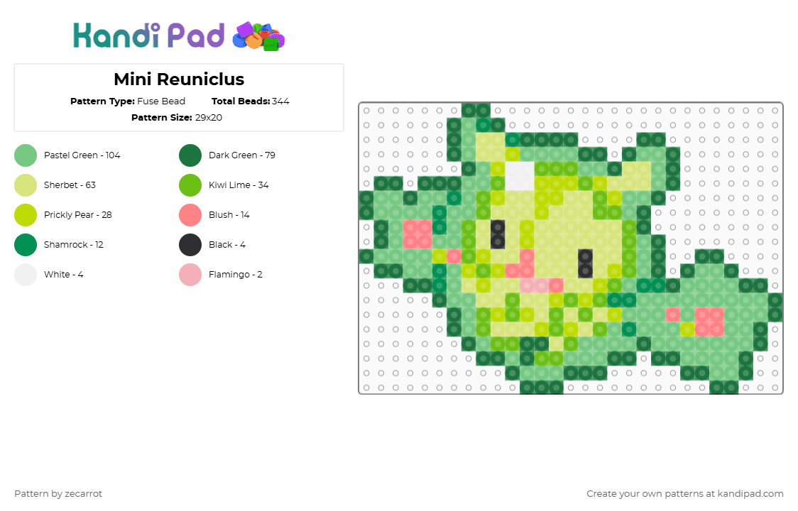 Mini Reuniclus - Fuse Bead Pattern by zecarrot on Kandi Pad - green,yellow,teal