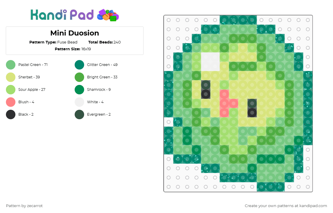 Mini Duosion - Fuse Bead Pattern by zecarrot on Kandi Pad - teal,green