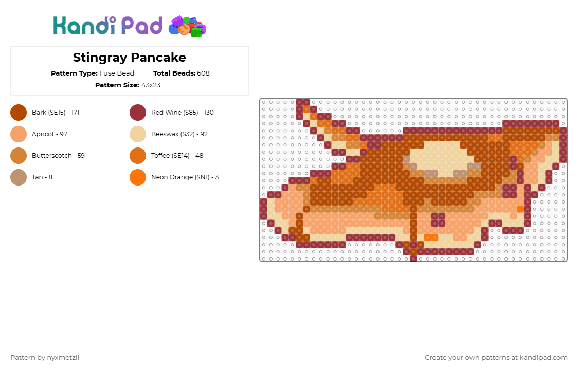 Stingray Pancake - Fuse Bead Pattern by nyxmetzli on Kandi Pad - red,orange,animal,cute