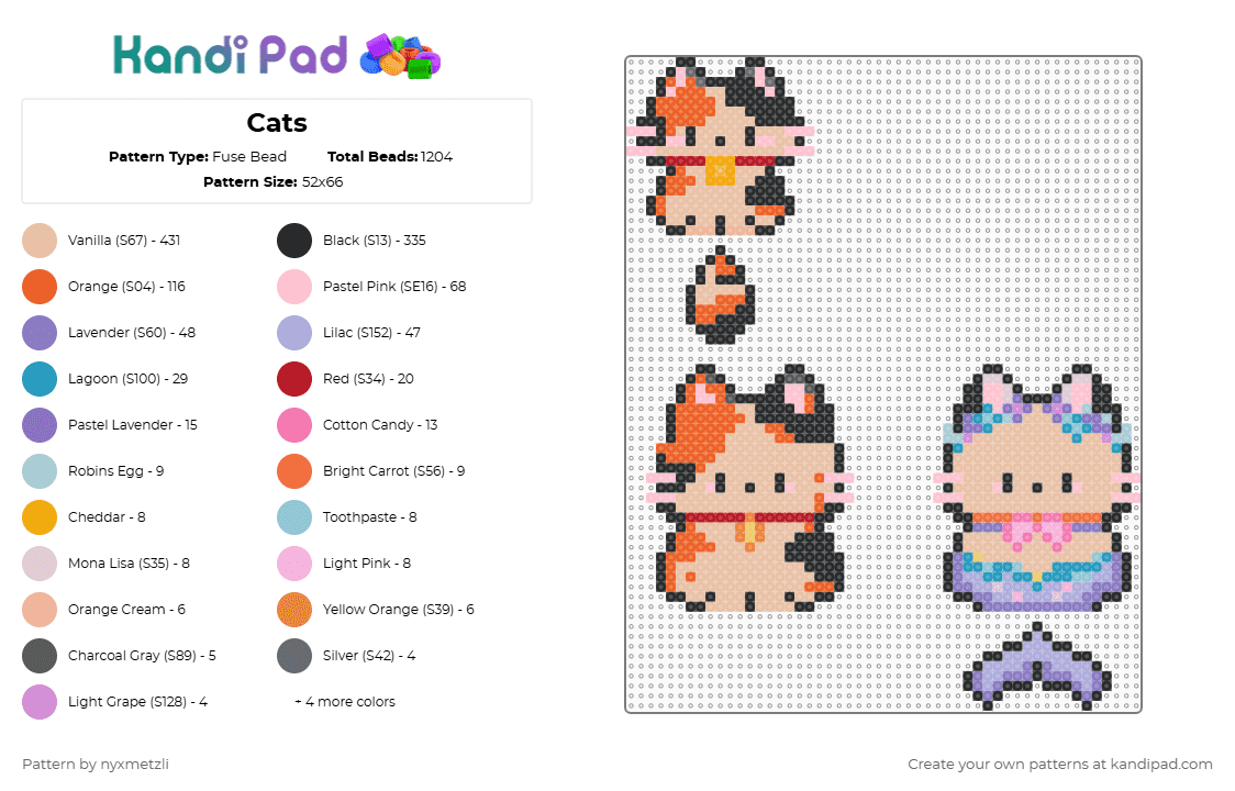 Cats - Fuse Bead Pattern by nyxmetzli on Kandi Pad - pink,orange,beige