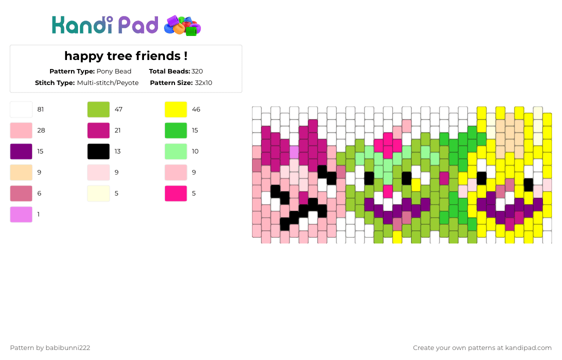 happy tree friends ! - Pony Bead Pattern by babibunni222 on Kandi Pad - yellow,pink,green