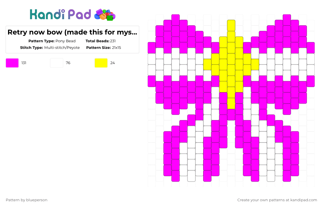 Retry now bow (made this for myself) - Pony Bead Pattern by blueperson on Kandi Pad - pink