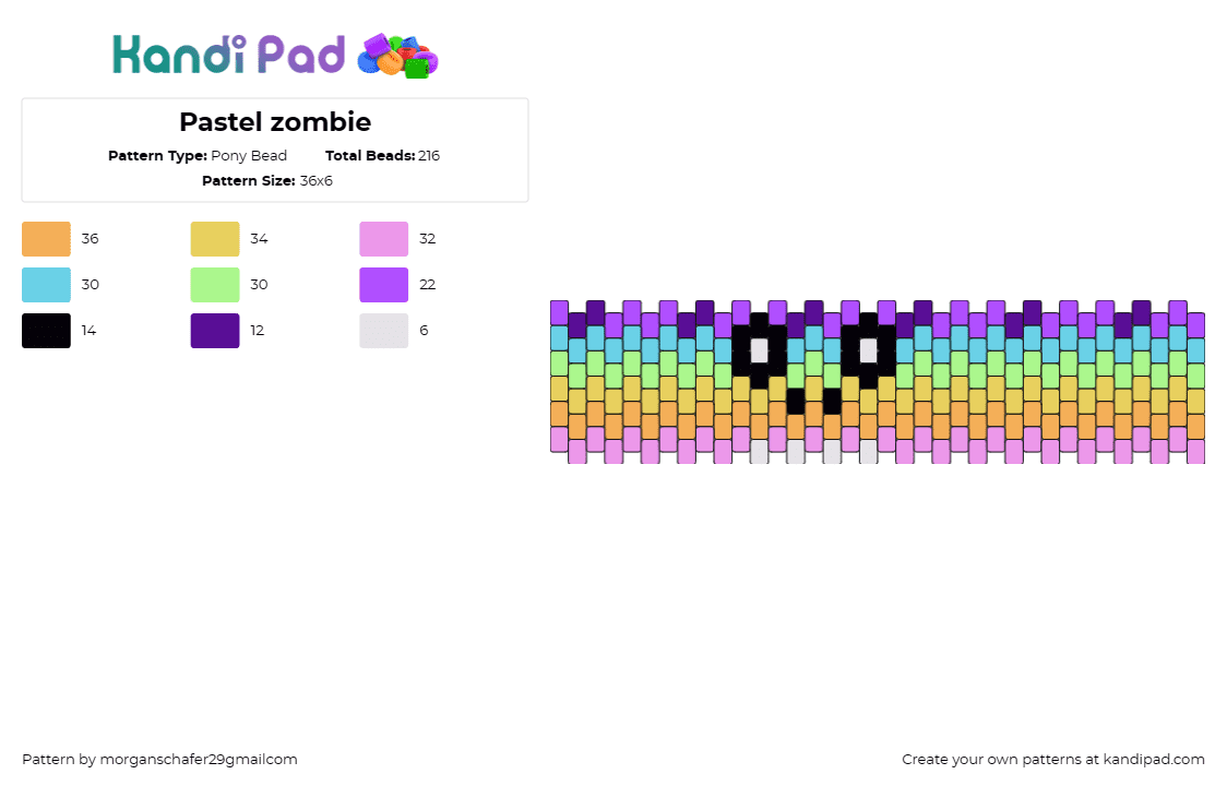 Pastel zombie - Pony Bead Pattern by morganschafer29gmailcom on Kandi Pad - zombie,pastel,horizontal,stripes,spooky,cute,cuff,colorful,halloween,pink,orange,teal