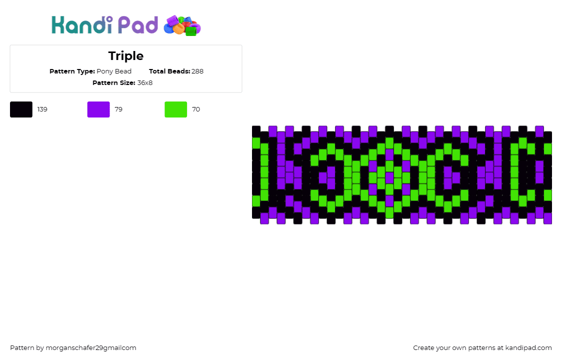 Triple - Pony Bead Pattern by morganschafer29gmailcom on Kandi Pad - geometric,cuff,purple,green