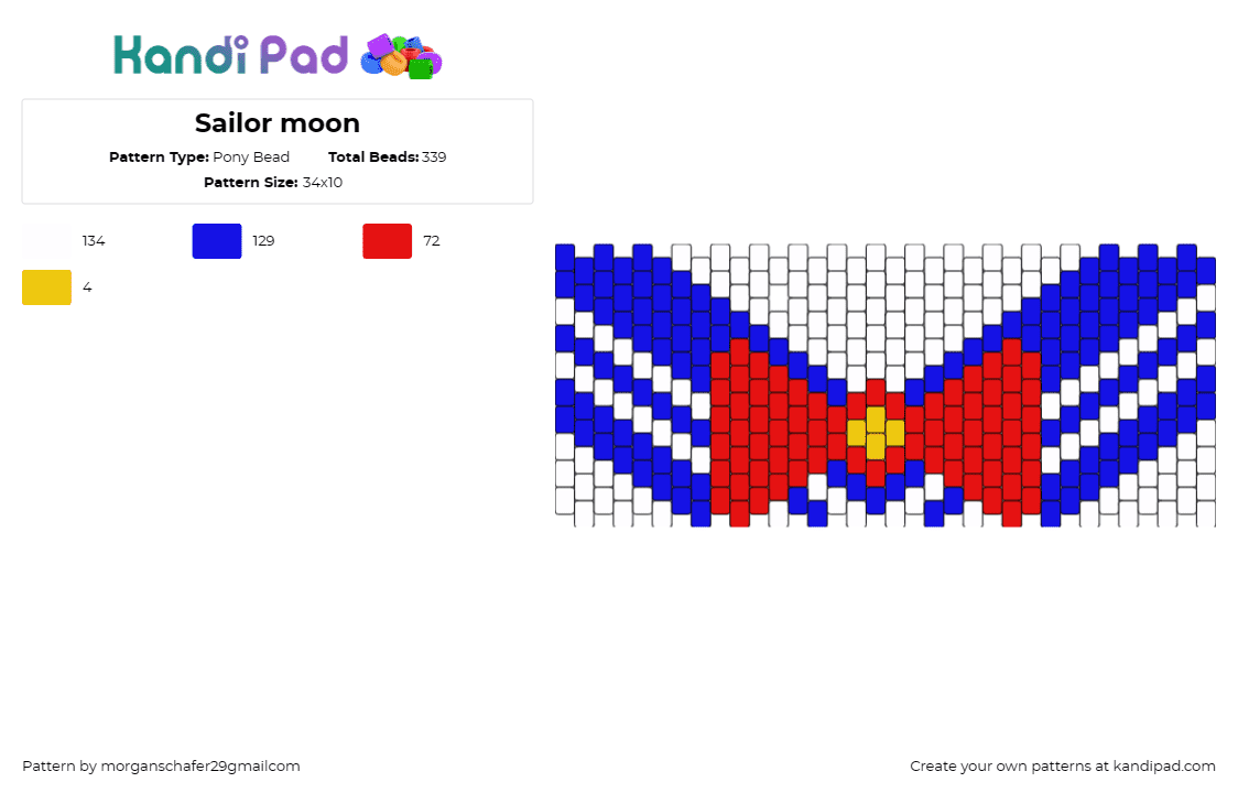 Sailor moon - Pony Bead Pattern by morganschafer29gmailcom on Kandi Pad - sailor moon,bow,outfit,clothing,anime,cuff,red,blue,white