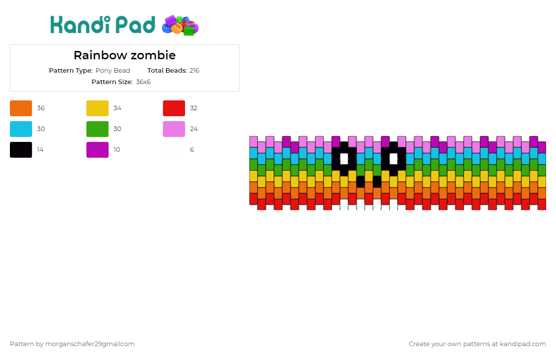 Rainbow zombie - Pony Bead Pattern by morganschafer29gmailcom on Kandi Pad - zombie,rainbows,cuff,colorful