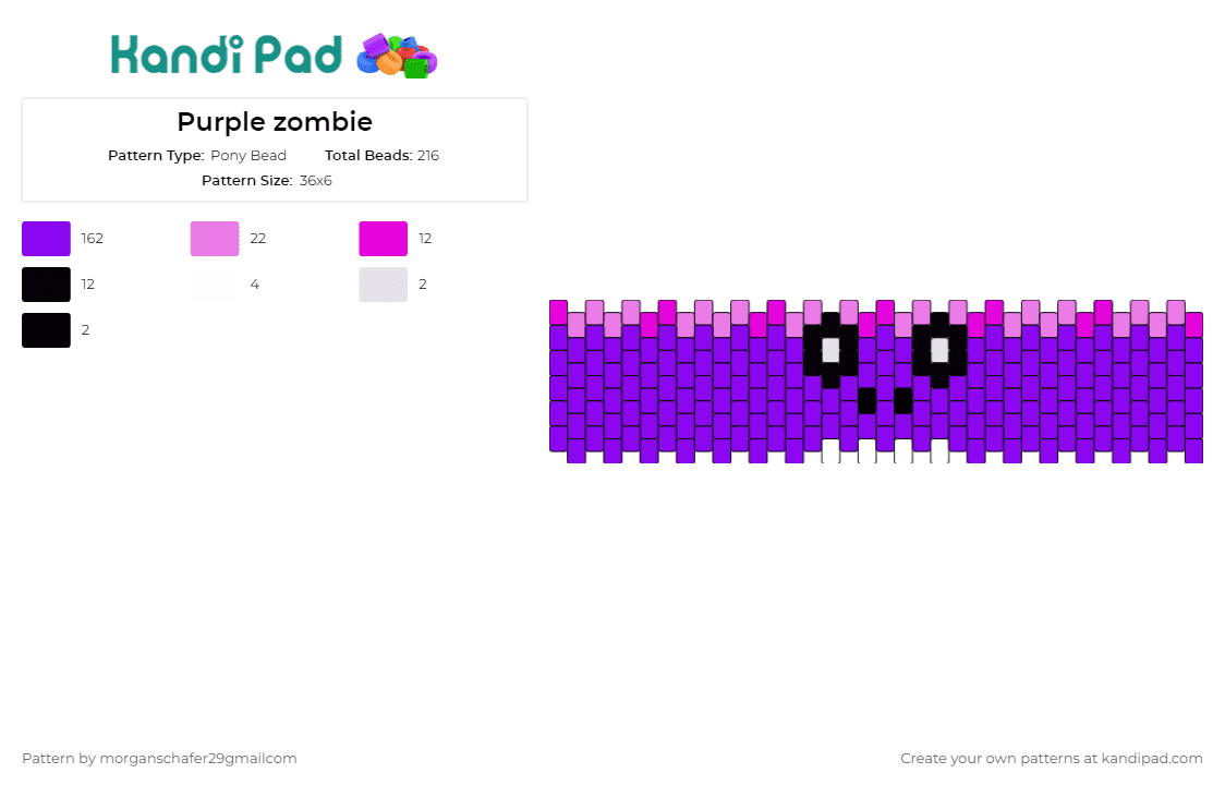 Purple zombie - Pony Bead Pattern by morganschafer29gmailcom on Kandi Pad - zombie,halloween,cuff