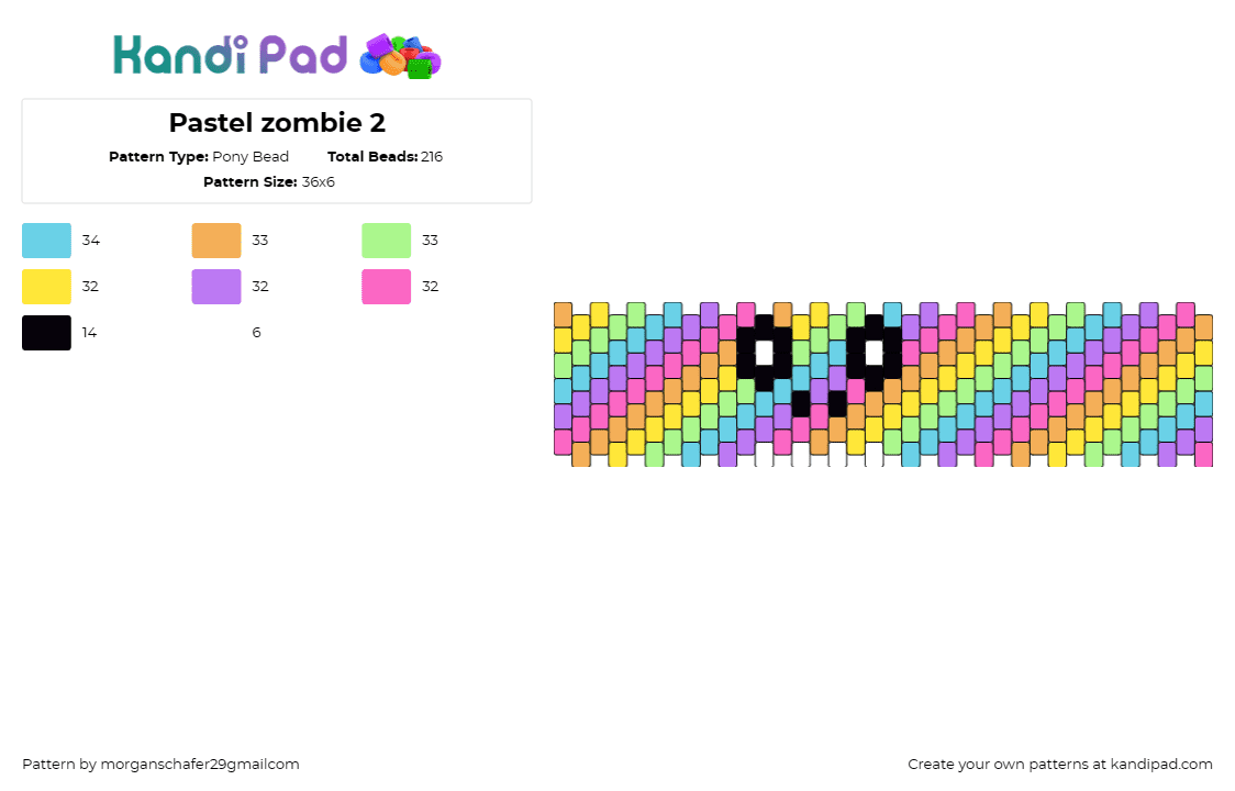 Pastel zombie 2 - Pony Bead Pattern by morganschafer29gmailcom on Kandi Pad - zombie,diagonal,stripes,pastel,rainbow,cuff,colorful,halloween,spooky,pink,orang