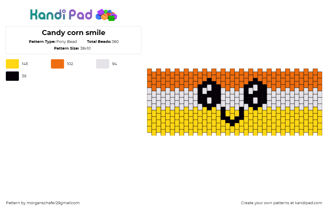 Candy corn smile - Pony Bead Pattern by morganschafer29gmailcom on Kandi Pad - candy corn,face,smile,cute,halloween,cuff,orange,yellow