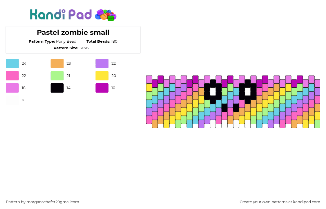 Pastel zombie small - Pony Bead Pattern by morganschafer29gmailcom on Kandi Pad - zombie,pastel,diagonal,stripes,spooky,cute,cuff,colorful,halloween,pink,yellow