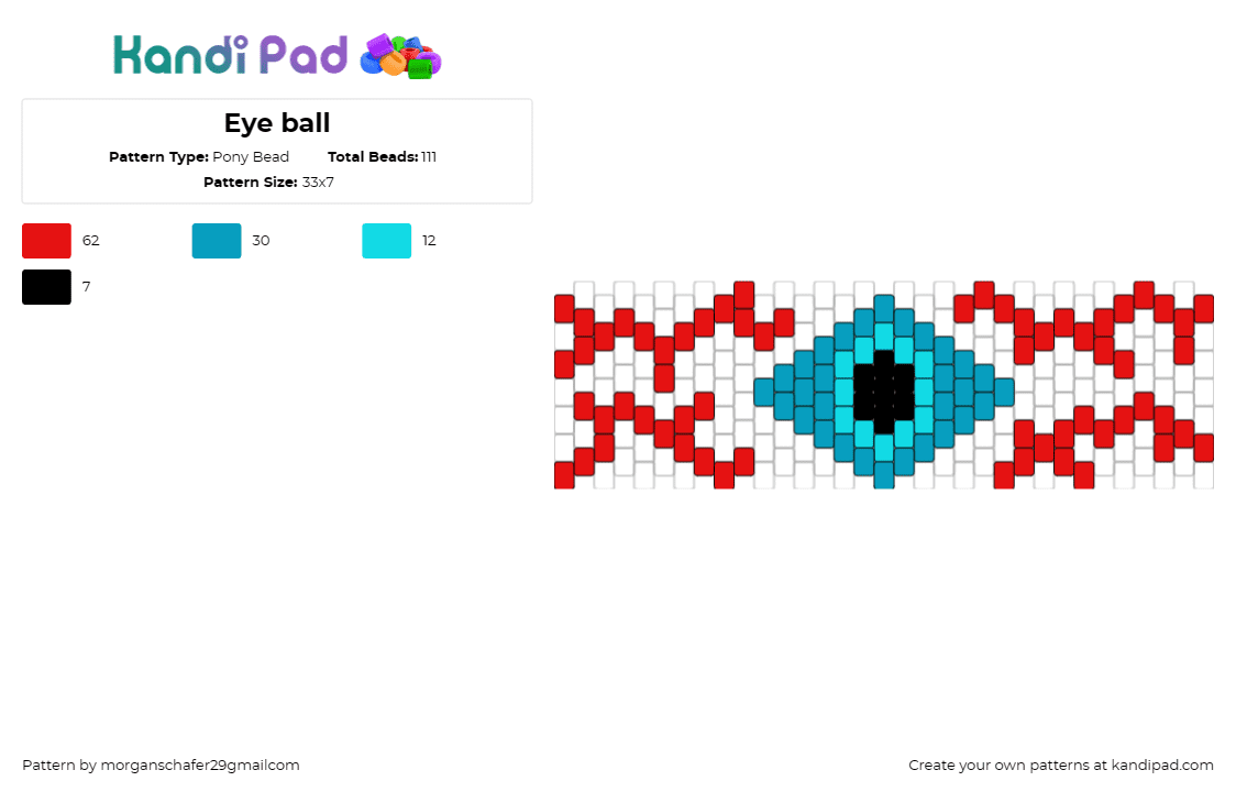 Eye ball - Pony Bead Pattern by morganschafer29gmailcom on Kandi Pad - eyeball,eye,spooky,body,halloween,cuff,teal,white,red