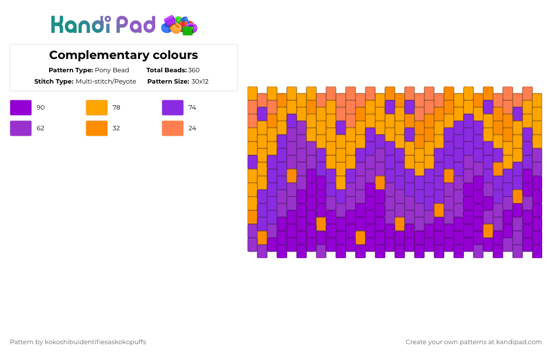 Complementary colours - Pony Bead Pattern by kokoshibuidentifiesaskokopuffs on Kandi Pad - purple,orange,cotdcomplementarycolors
