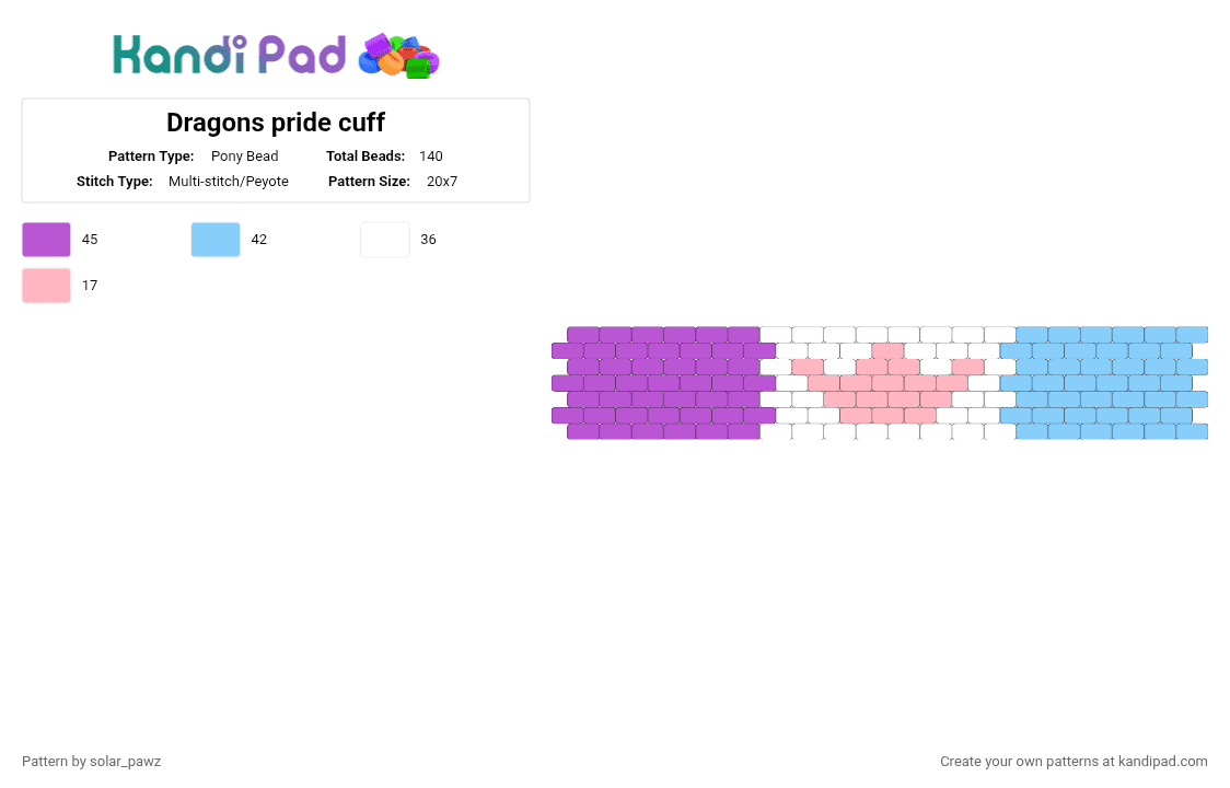 Dragons pride cuff - Pony Bead Pattern by solar_pawz on Kandi Pad - light blue,pink