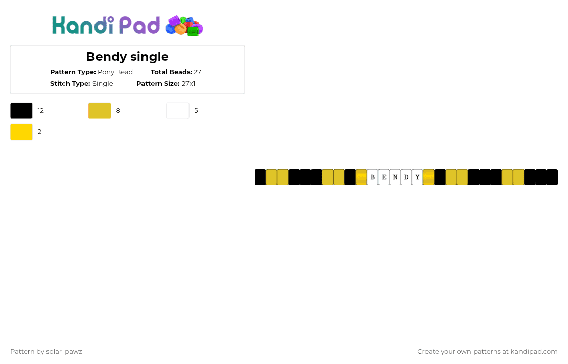 Bendy single - Pony Bead Pattern by solar_pawz on Kandi Pad - white, yellow