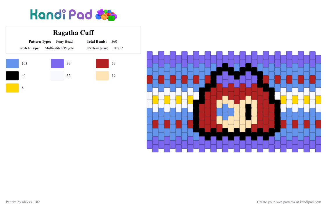 Ragatha Cuff - Pony Bead Pattern by alexxx_102 on Kandi Pad - blue,red,light blue,ragatha,tadc,the amazing digital circus