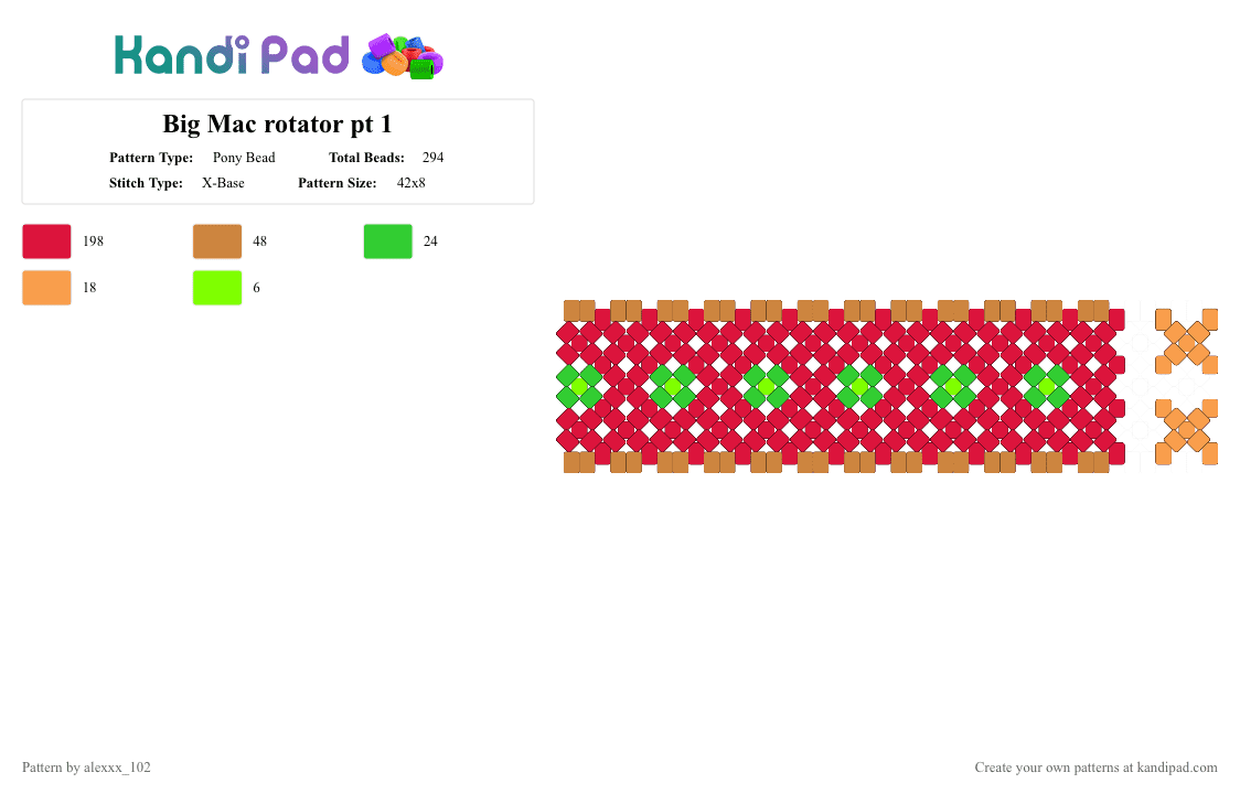 Big Mac rotator pt 1 - Pony Bead Pattern by alexxx_102 on Kandi Pad - red,my little pony,mlp,big macintosh,big mac