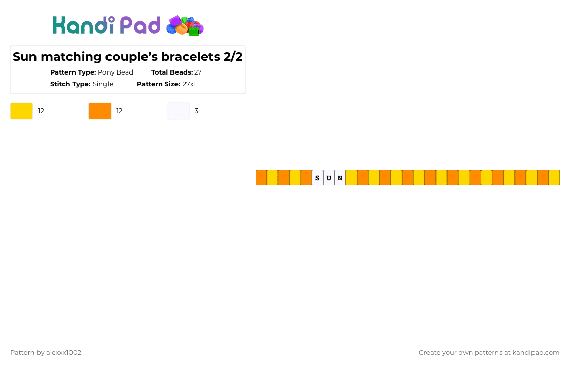 Sun matching couple’s bracelets 2/2 - Pony Bead Pattern by alexxx_102 on Kandi Pad - yellow,orange,sun,matching