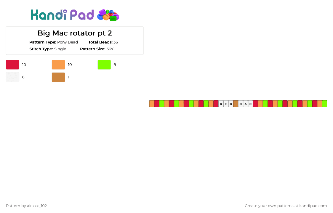 Big Mac rotator pt 2 - Pony Bead Pattern by alexxx_102 on Kandi Pad - orange,red,big mac,big macintosh,mlp,my little pony