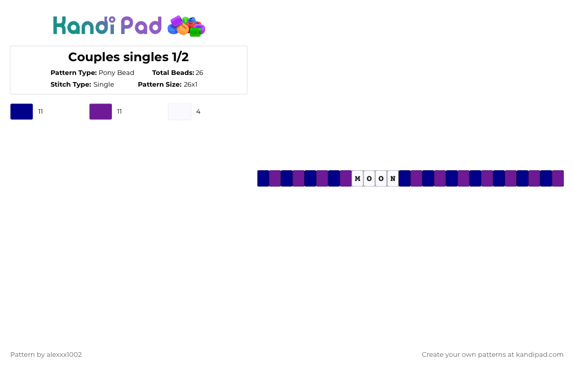 Couples singles 1/2 - Pony Bead Pattern by alexxx_102 on Kandi Pad - purple,moon,couples,matching