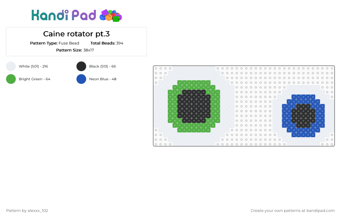 Caine rotator pt.3 - Fuse Bead Pattern by alexxx_102 on Kandi Pad - white,green,blue,eyes,caine,tadc,the amazing digital circus