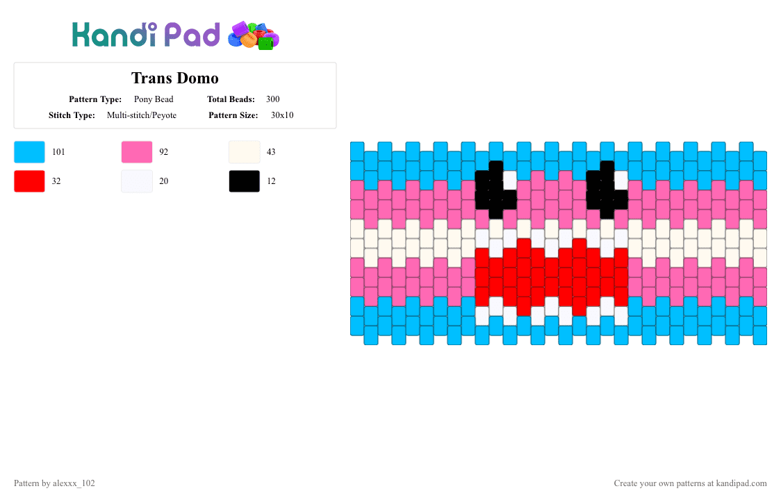 Trans Domo - Pony Bead Pattern by alexxx_102 on Kandi Pad - light blue,pink,trans,domo,pride
