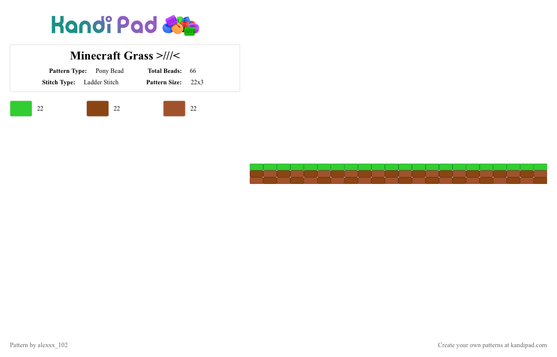 Minecraft Grass - Pony Bead Pattern by alexxx_102 on Kandi Pad - green,red,grass,minecraft,brown