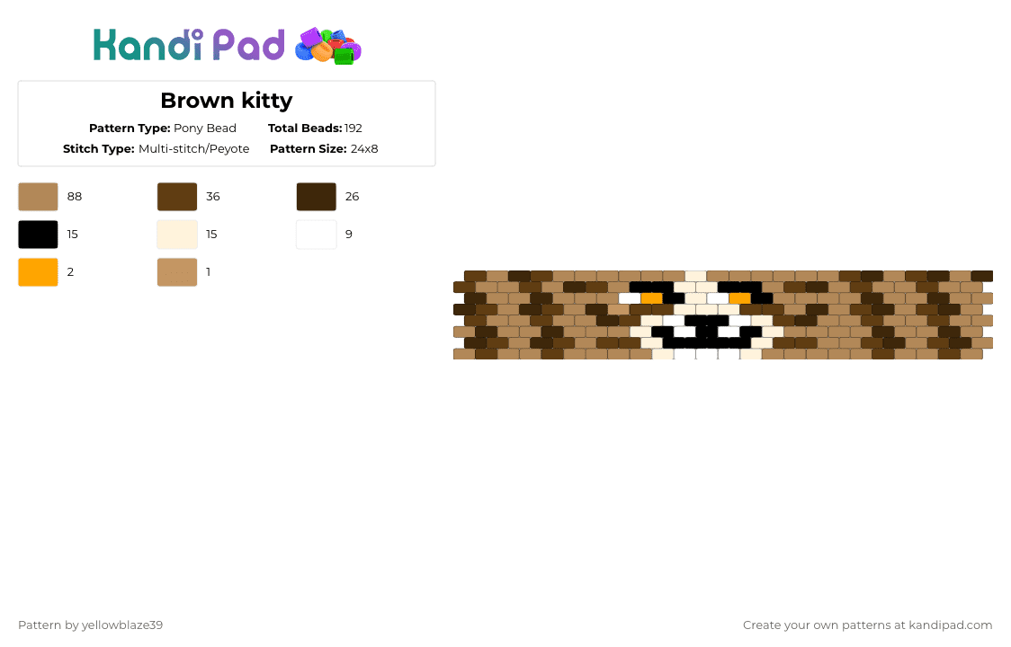 Brown kitty - Pony Bead Pattern by yellowblaze39 on Kandi Pad - brown,tan,cat,kitty