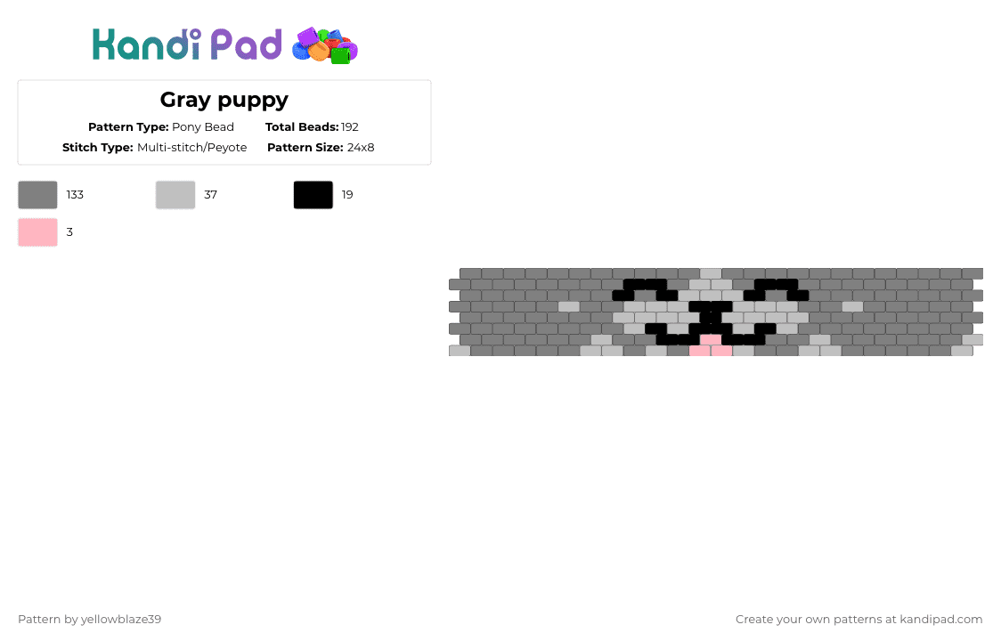 Gray puppy - Pony Bead Pattern by yellowblaze39 on Kandi Pad - gray,dog,puppy