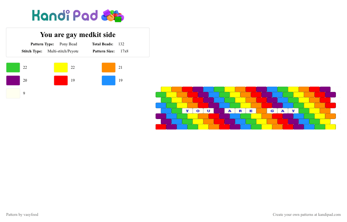 You are gay medkit side - Pony Bead Pattern by vasyfood on Kandi Pad - pink,light blue,orange,colorful